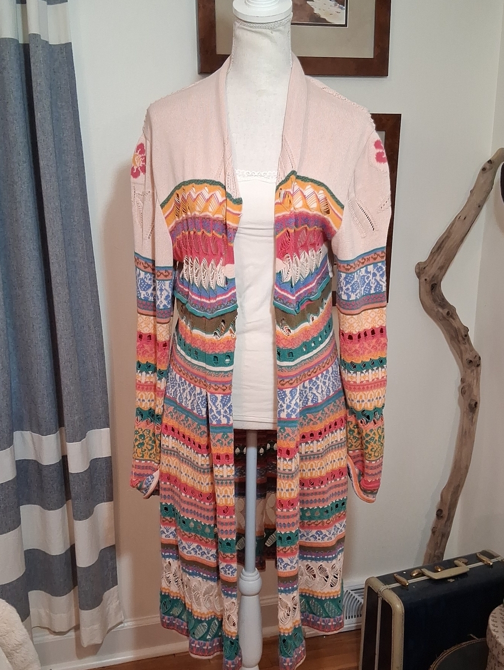IVKO Pink Multicolor Crochet Long Cardigan